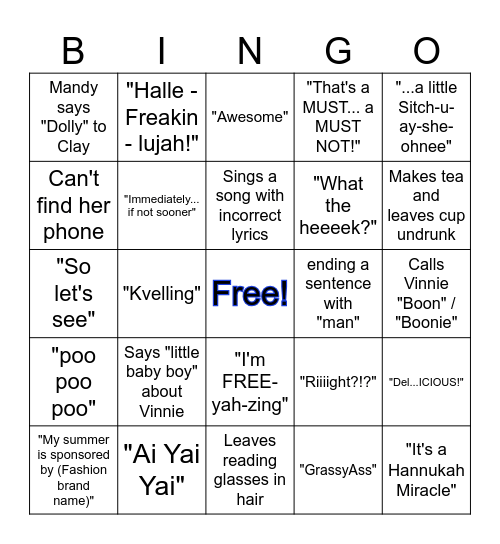 Mandy-isms BINGO! Bingo Card