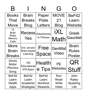 BeFit2Learn Bingo - Health/PE/PA Bingo Card