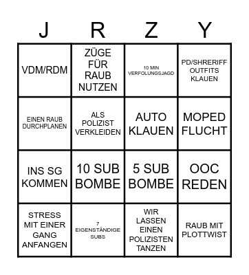 JERZXY Bingo Card