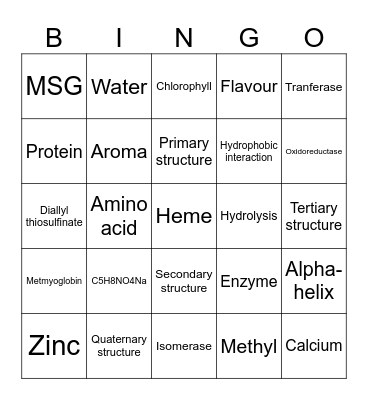 Food Chemistry Bingo Card