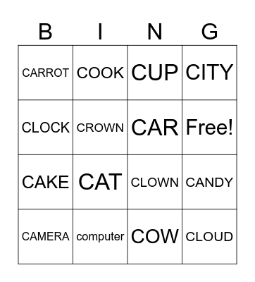 C WORDS Bingo Card