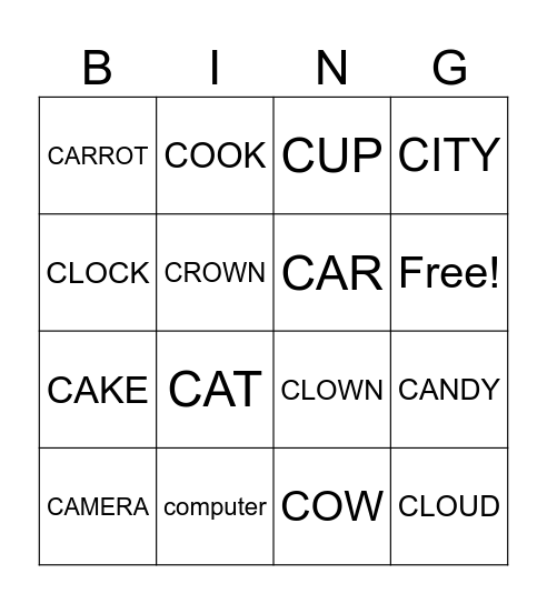 C WORDS Bingo Card