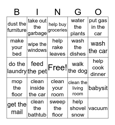 chores Bingo Card