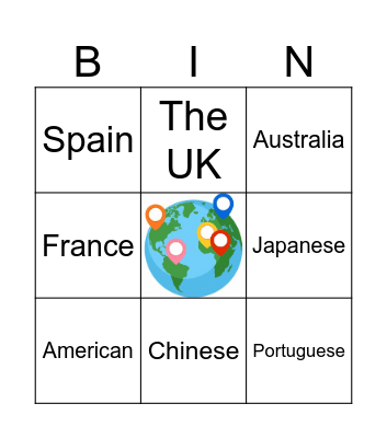 Where are you from? Bingo Card