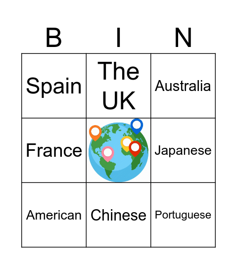 Where are you from? Bingo Card