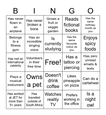JET Valentine's Day Speed Networking BINGO Card