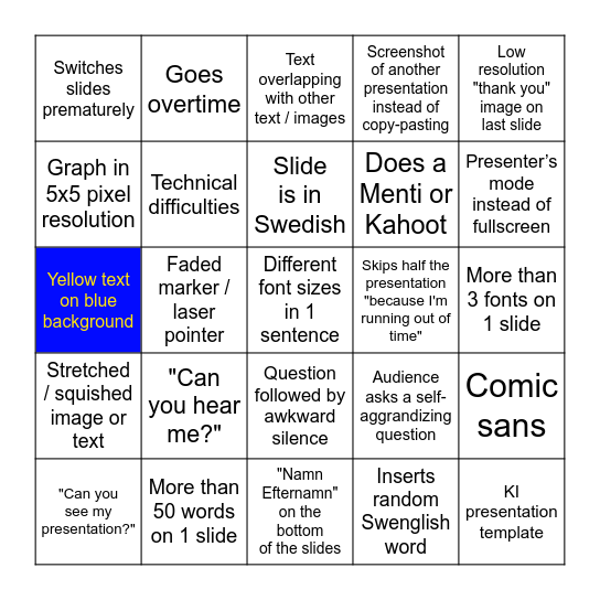 KI lecture bingo card Bingo Card