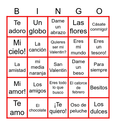 Feliz día de San Valentín Bingo Card