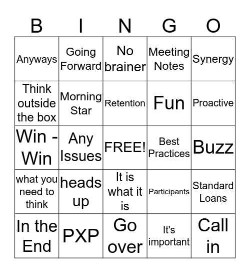 Buzzwords Bingo Card