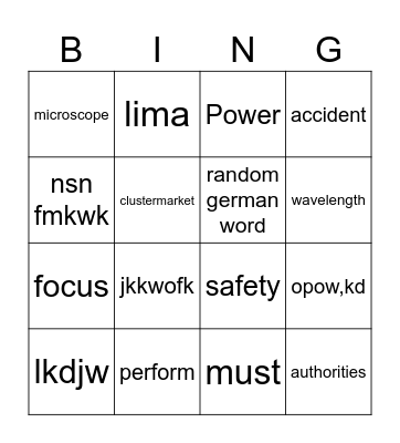 Untitled Bingo Card