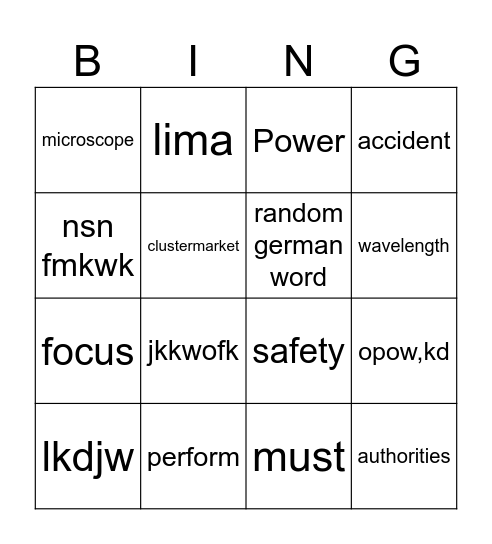 Untitled Bingo Card