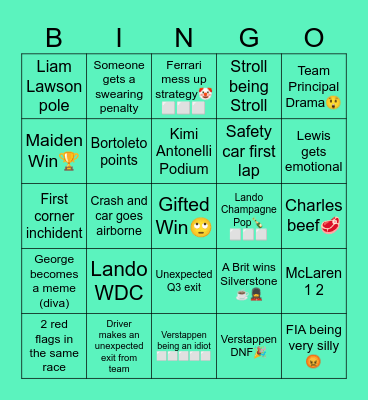 F1 BINGO Card