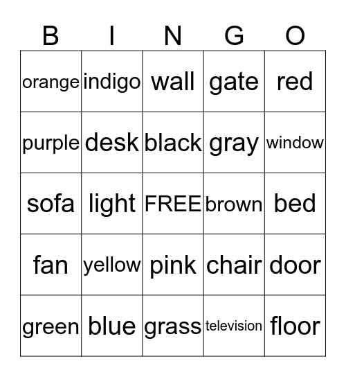 English Bingo Card