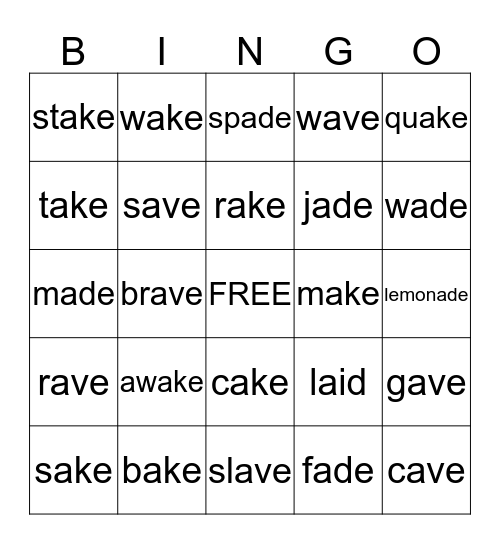 English Bingo  Bingo Card