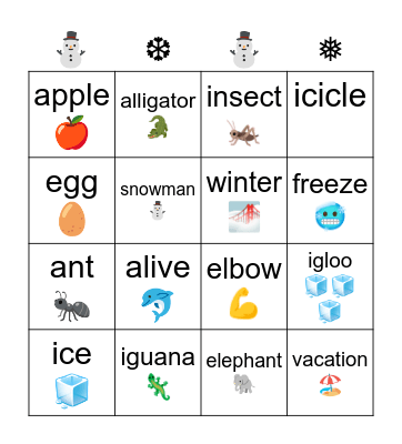 Old Man Winter and Snowman Bingo Card