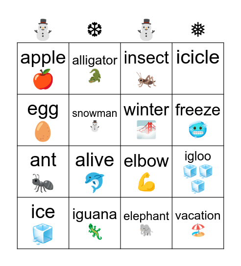 Old Man Winter and Snowman Bingo Card