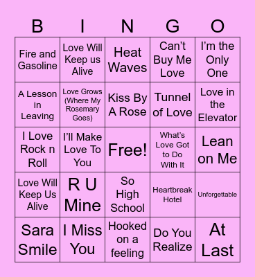 LOVE SONG BINGO Card