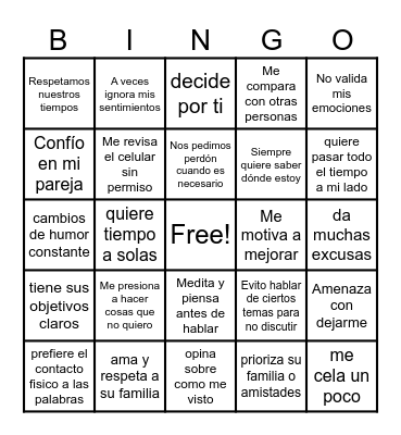 Relaciones de pareja Bingo Card