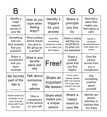 Therapy Bingo Card