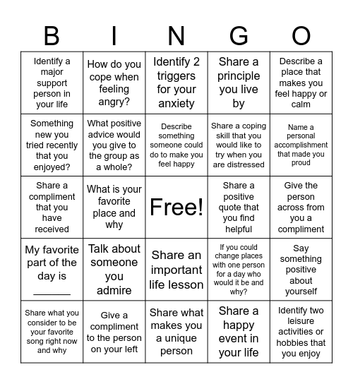 Therapy Bingo Card
