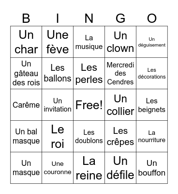 Mardi Gras Bingo Card