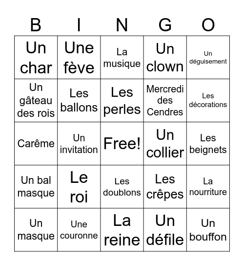 Mardi Gras Bingo Card