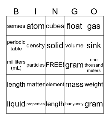 Chapter 10- Science Bingo Card