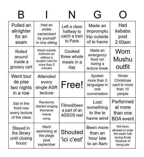 BDE bingo Card
