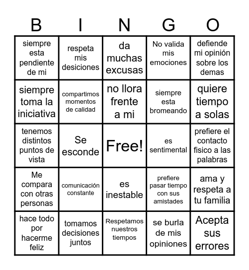 Bingo de parejas Bingo Card