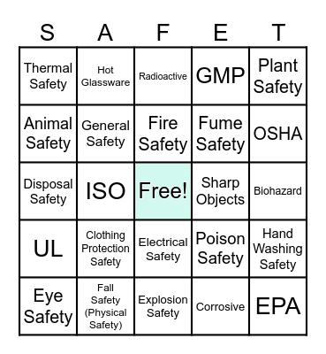 Safety Symbol Bingo Card