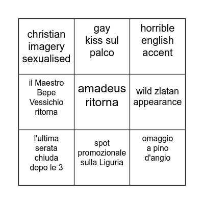Sanremo 2025 Bingo Card