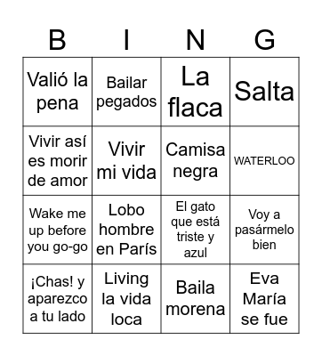 Bingo Musical Bingo Card