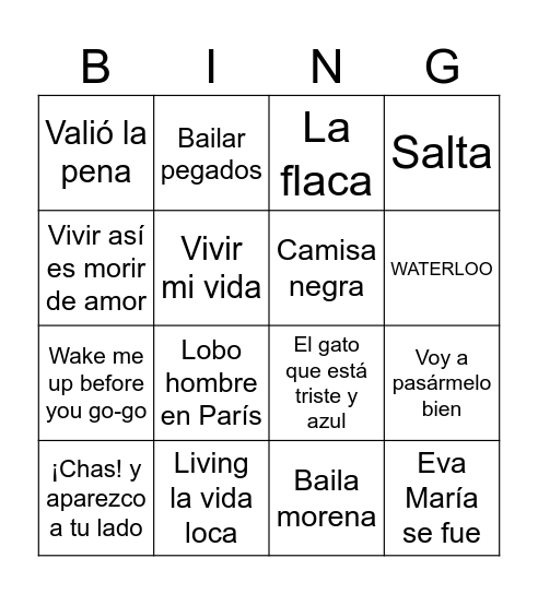 Bingo Musical Bingo Card