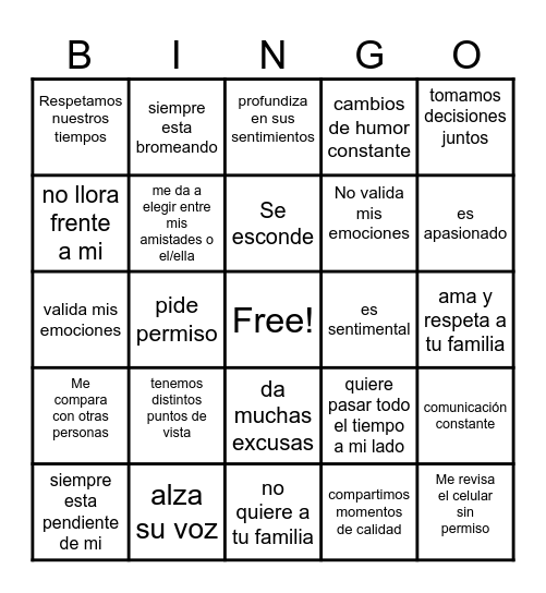Bingo de parejas Bingo Card