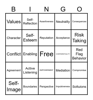 VALOR VOVABULARY Bingo Card