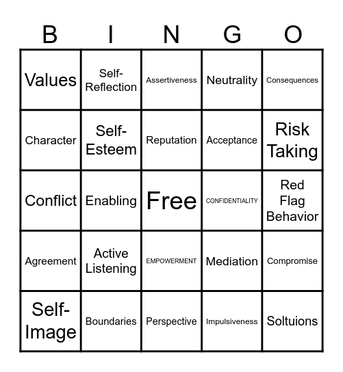 VALOR VOVABULARY Bingo Card