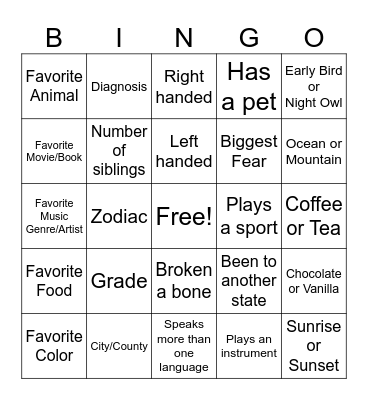 Ice Breaker Bingo Card