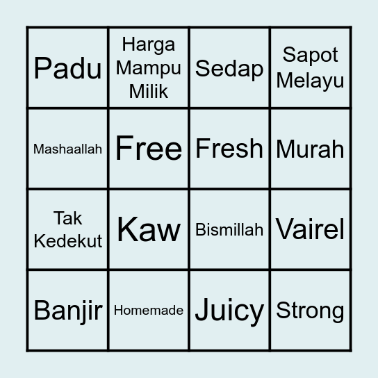 FOOD REVIEW: MALAY EDITION Bingo Card