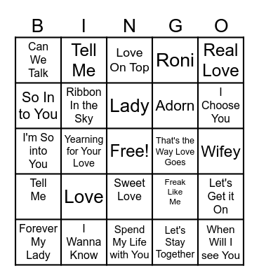 R & B Valentine's Day Bingo / Music Bingo Card
