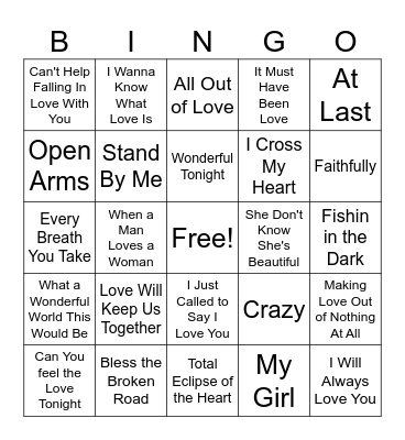 Valentine Singo Bingo Card