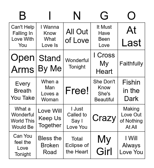 Valentine Singo Bingo Card
