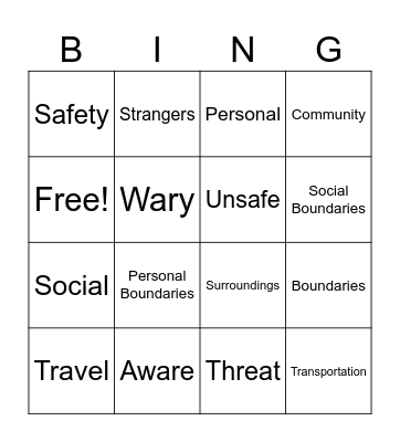 Personal, Community, & Travel Safety Bingo Card