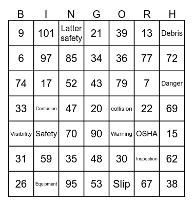 RH Safety Bingo Card