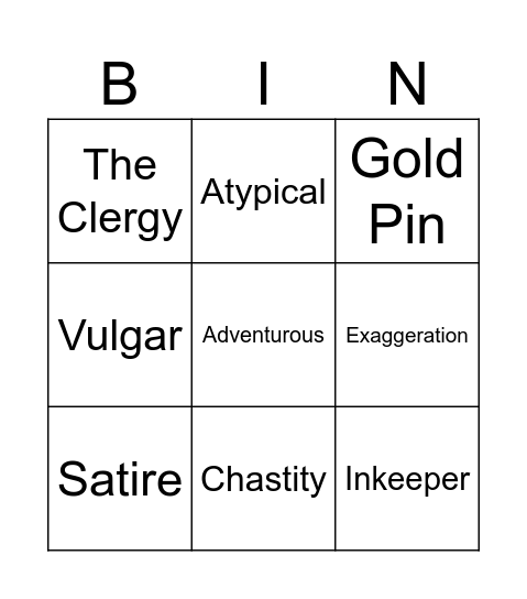 Chaucer Bingo Card