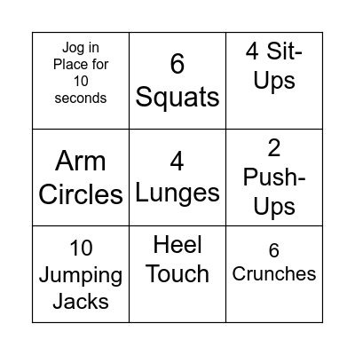 Fitness Bingp Bingo Card