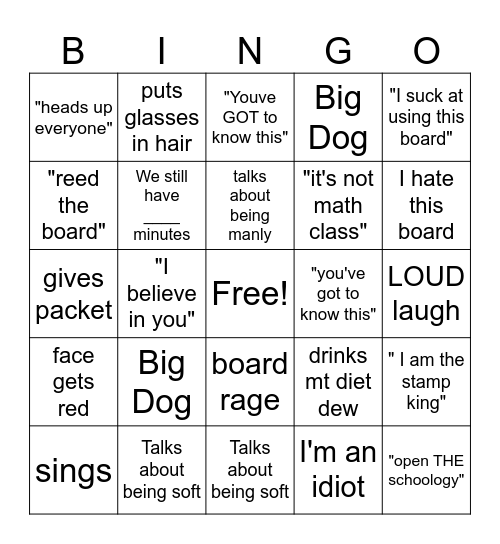 Team Bobcats Teacher Bingo Card