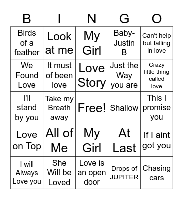 Valentines Day Bingo Card