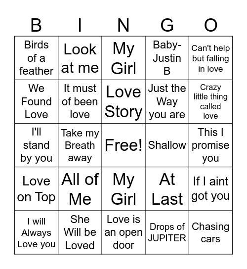 Valentines Day Bingo Card