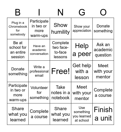 Fun Friday Bingo Card