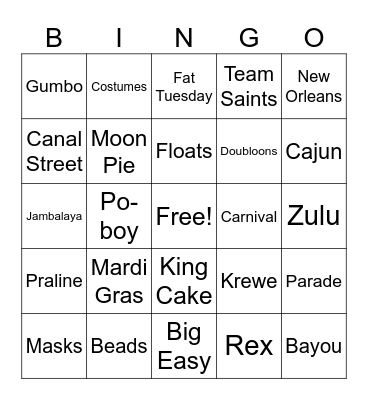 Laissez Les Bons Temp Rouler Bingo Card